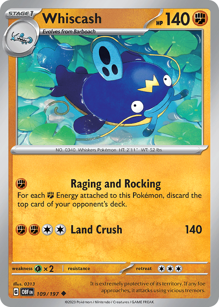 Whiscash — Obsidian Flames Pokemon card