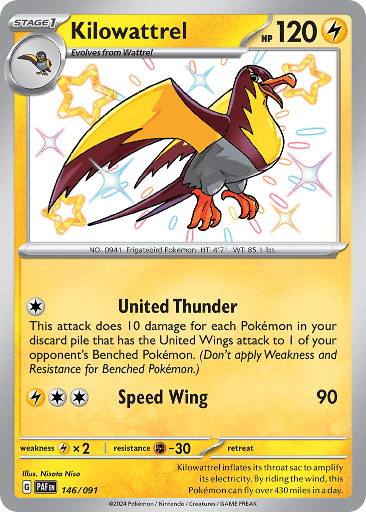 Kilowattrel — Paldean Fates Pokemon card