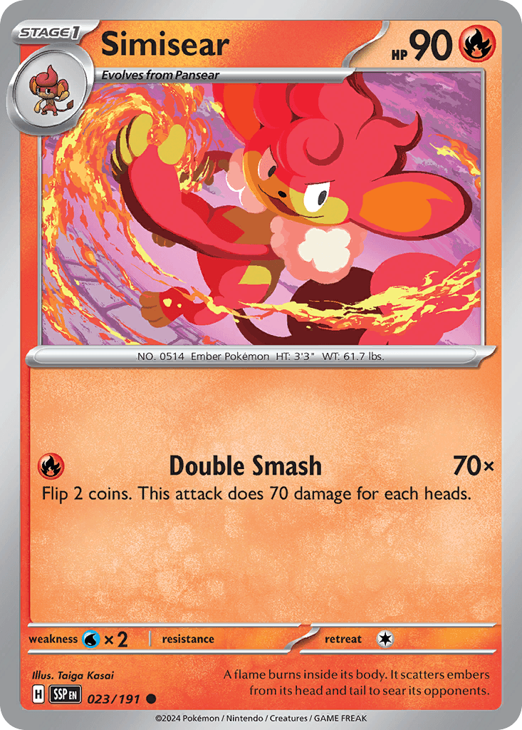 Simisear — Surging Sparks Pokemon card