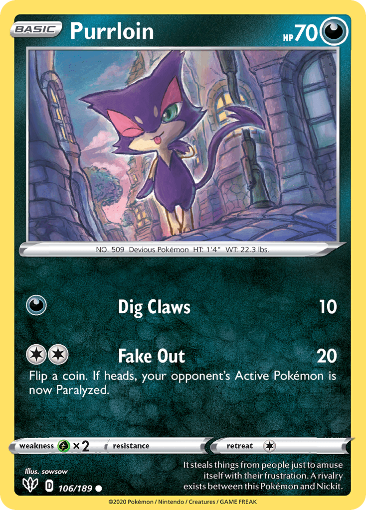 Purrloin — Darkness Ablaze Pokemon card