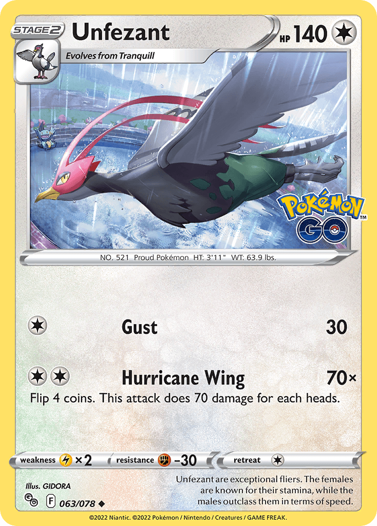 Unfezant — Pokémon GO Pokemon card