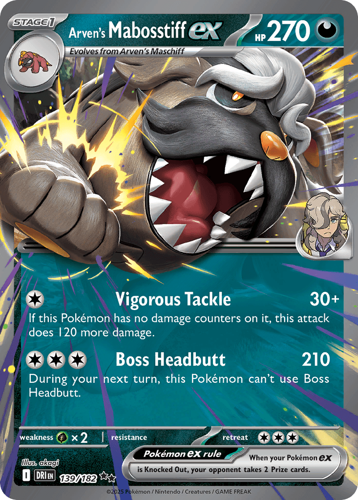 Arven's Mabosstiff ex — Destined Rivals Pokemon card