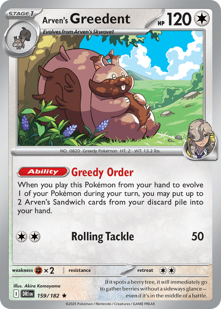 Arven's Greedent — Destined Rivals Pokemon card