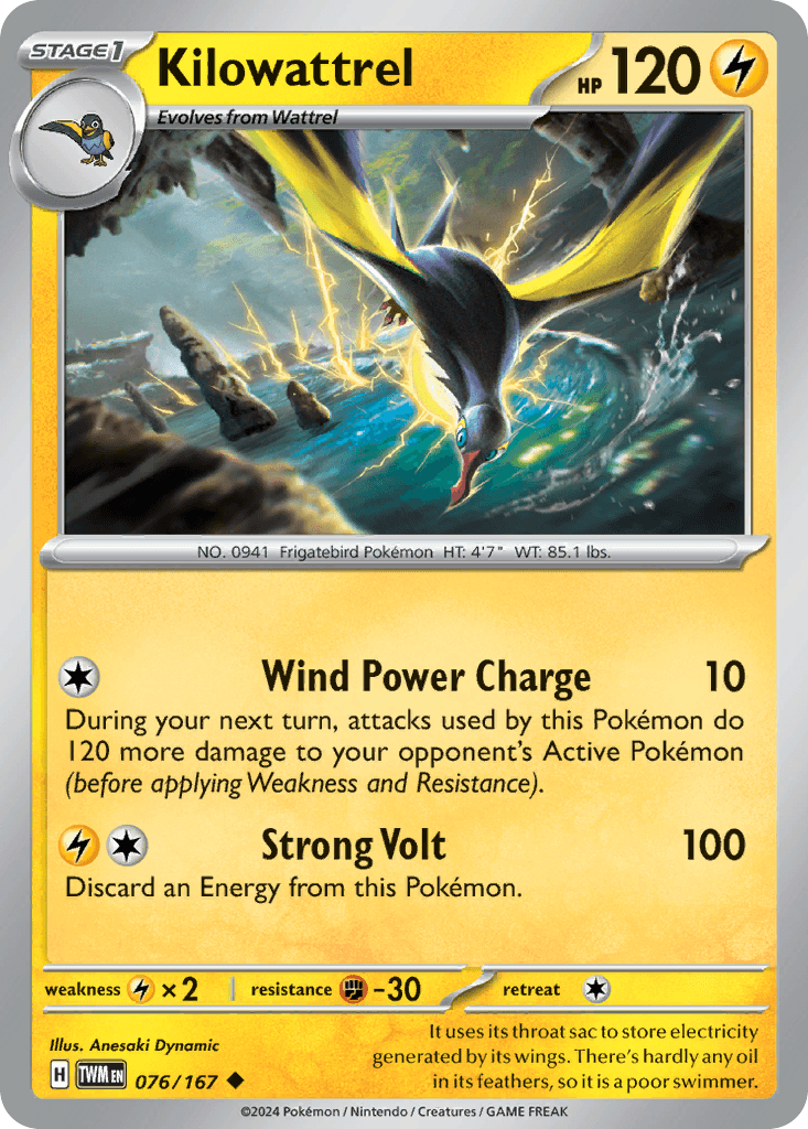 Kilowattrel — Twilight Masquerade Pokemon card
