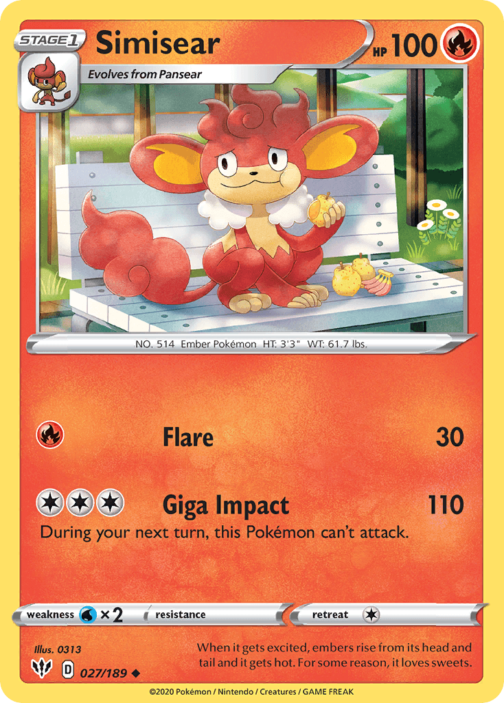 Simisear — Darkness Ablaze Pokemon card