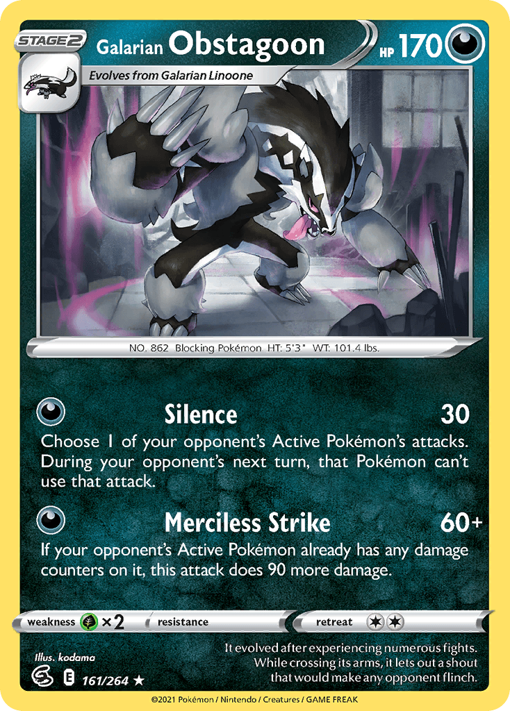 Galarian Obstagoon — Fusion Strike Pokemon card