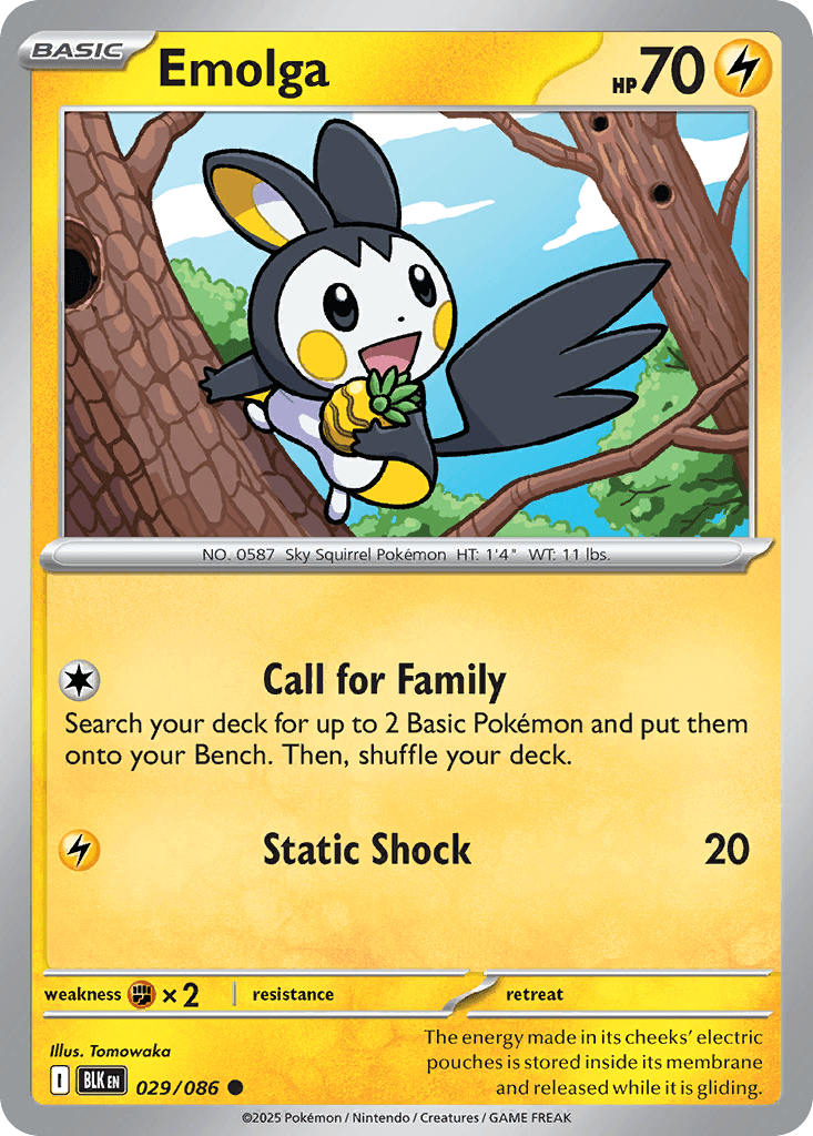 Emolga — Black Bolt Pokemon card